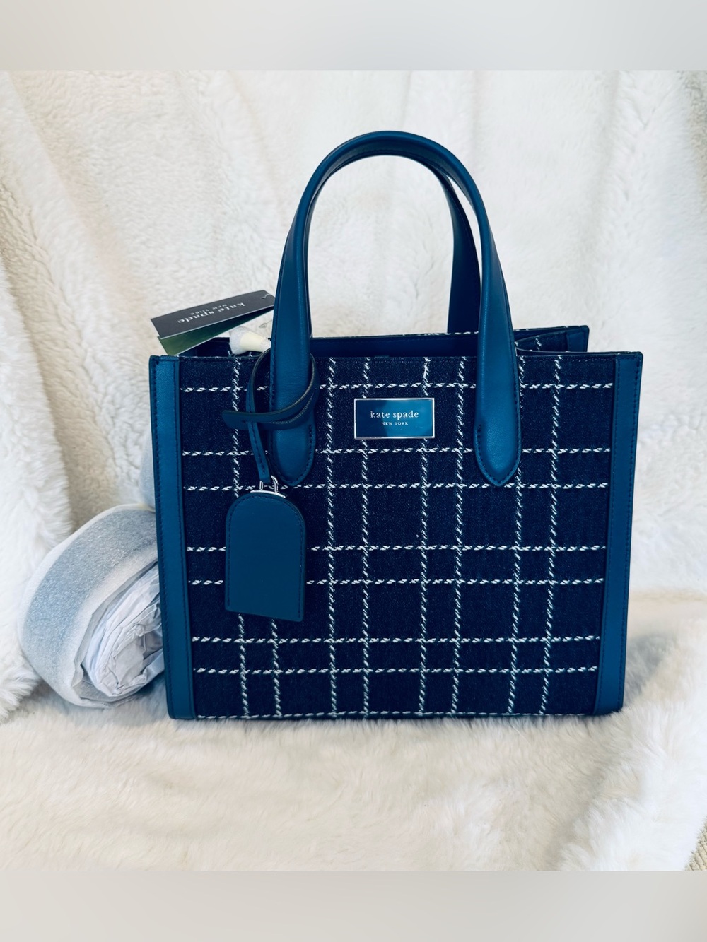 Kate Spade Manhattan bag indigo blue check gorgeous designer bag NWT